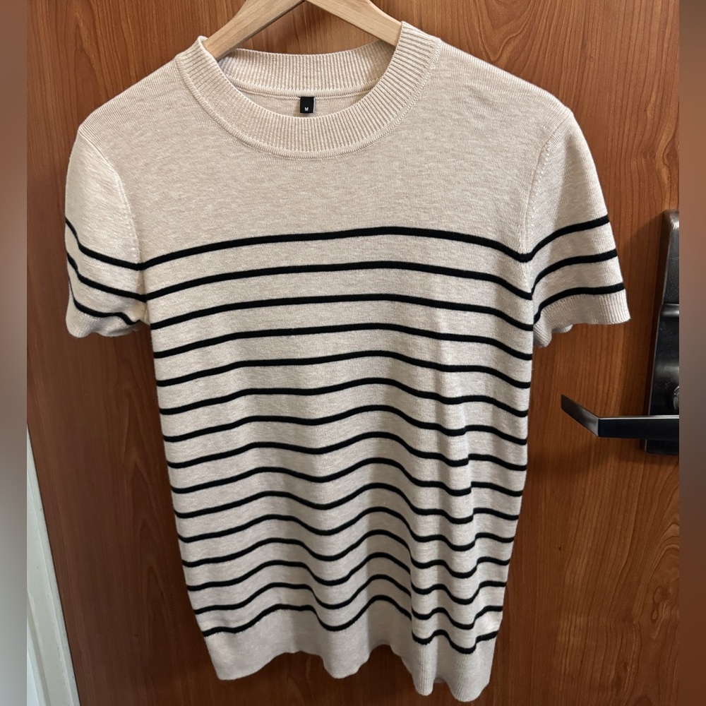 Beige Ribbed Knit Sweater